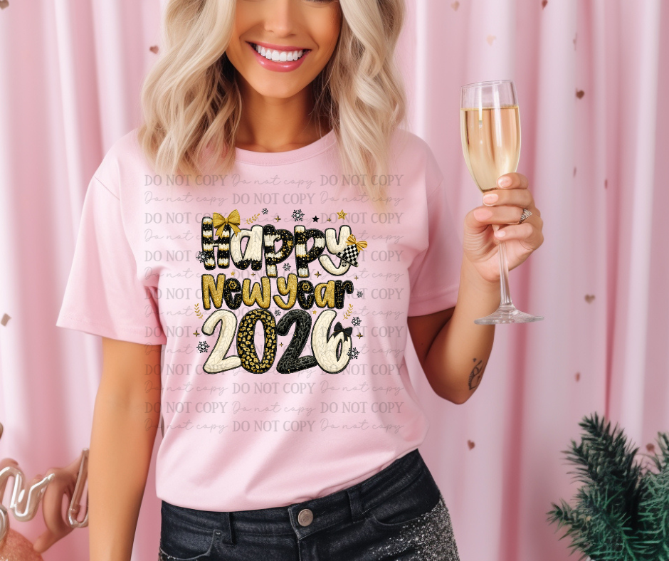 6606 - Happy new year 2026 faux yarn *DTF Transfer