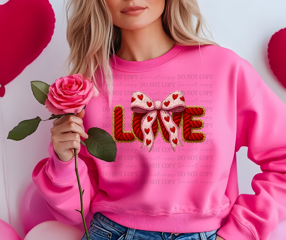 6640 - Love faux yarn with bow *DTF Transfer