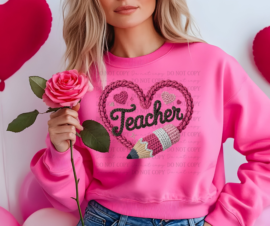 6641 - Teacher heart faux yarn *DTF Transfer