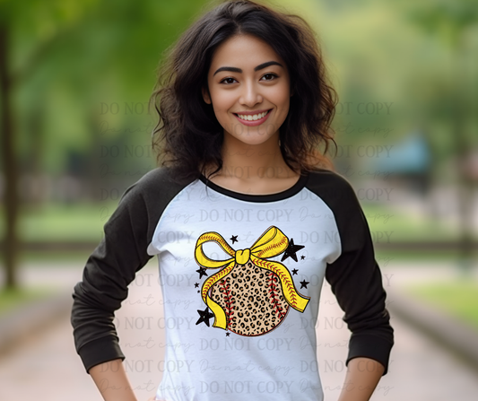 6717 - Leopard softball with bow *DTF Transfer