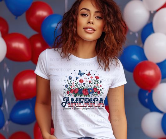 6799 - America with flowers and butterfly *DTF Transfer