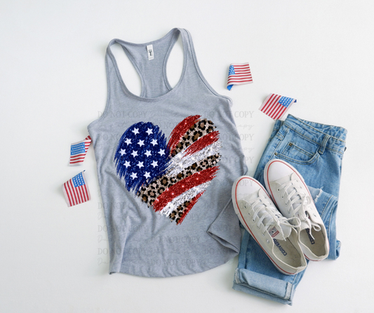 6819- Faux glitter leopard heart American Flag *DTF Transfer
