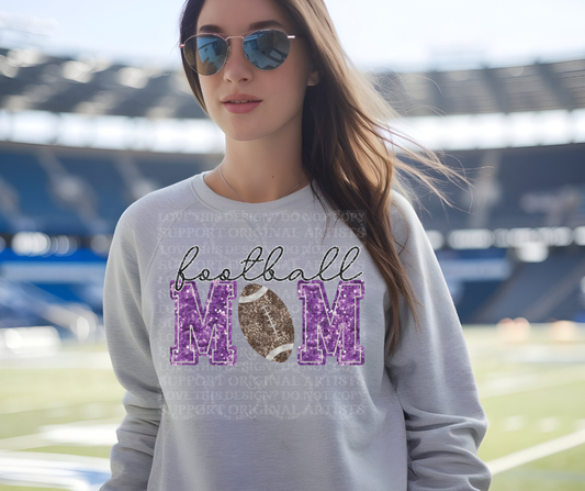 5245 - Football Mom faux glitter purple with dark football *DTF
