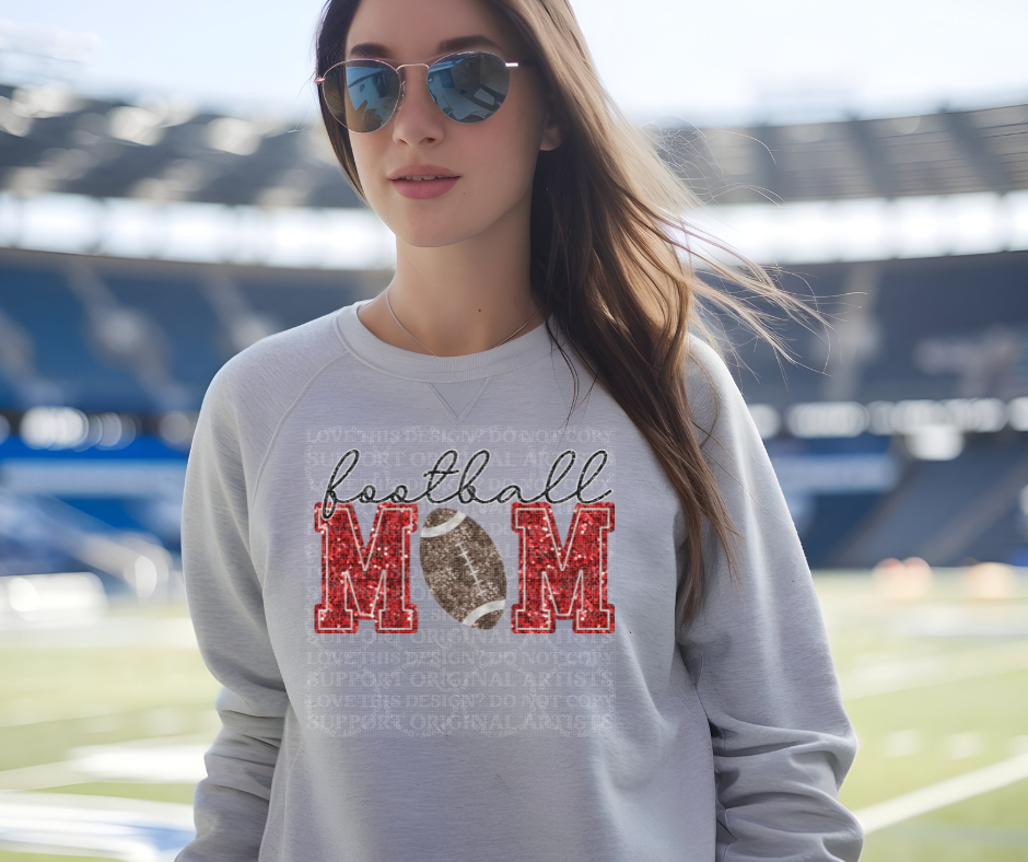 5248 - Football Mom faux glitter red with dark football *DTF