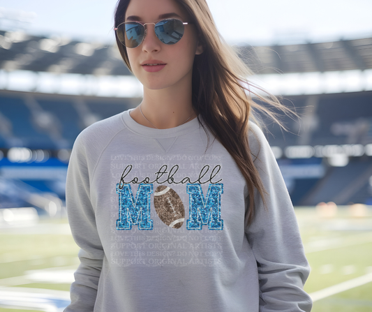 5235 - Football Mom faux glitter blue with dark football *DTF