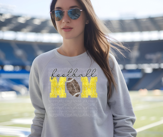 5254 - Football Mom faux glitter yellow with dark football *DTF