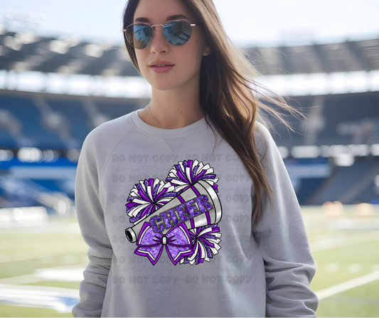6442 - Purple Cheer pom poms faux glitter * DTF Transfer