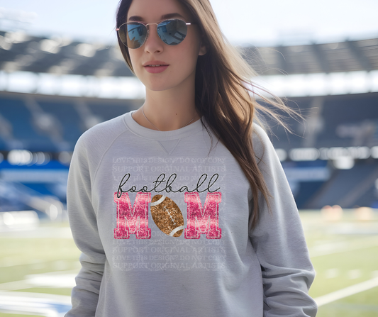 5234 - Football Mom faux glitter pink with light football *DTF