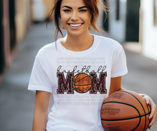 5193 - Faux glitter Basketball mom maroon lettering *DTF
