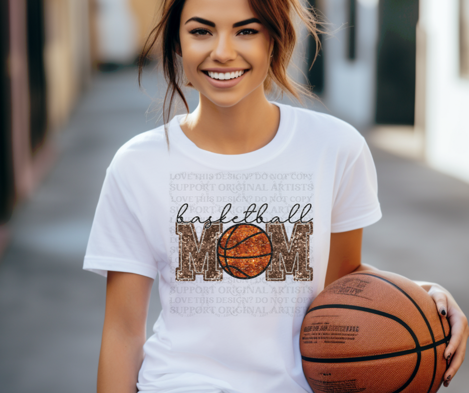 5194 - Faux glitter Basketball mom brown lettering *DTF
