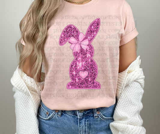 5279 - Pink faux sequin glitter spring Easter bunny design *DTF
