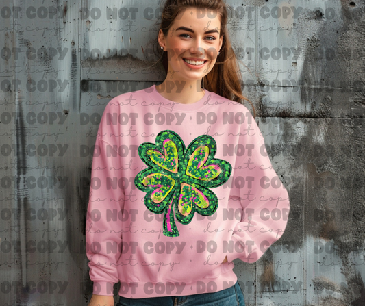 5088 - Shamrock Clover Faux glitter multi color *DTF