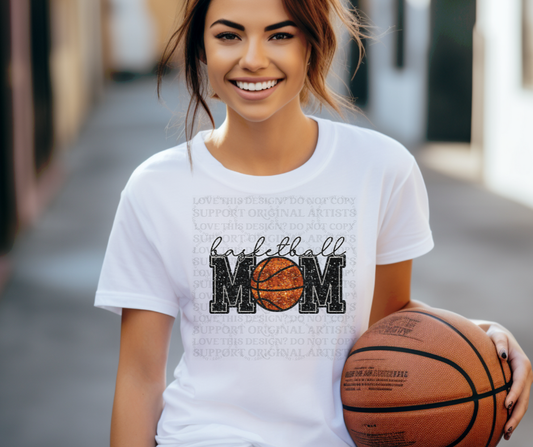 5190 - Faux glitter Basketball mom black lettering *DTF