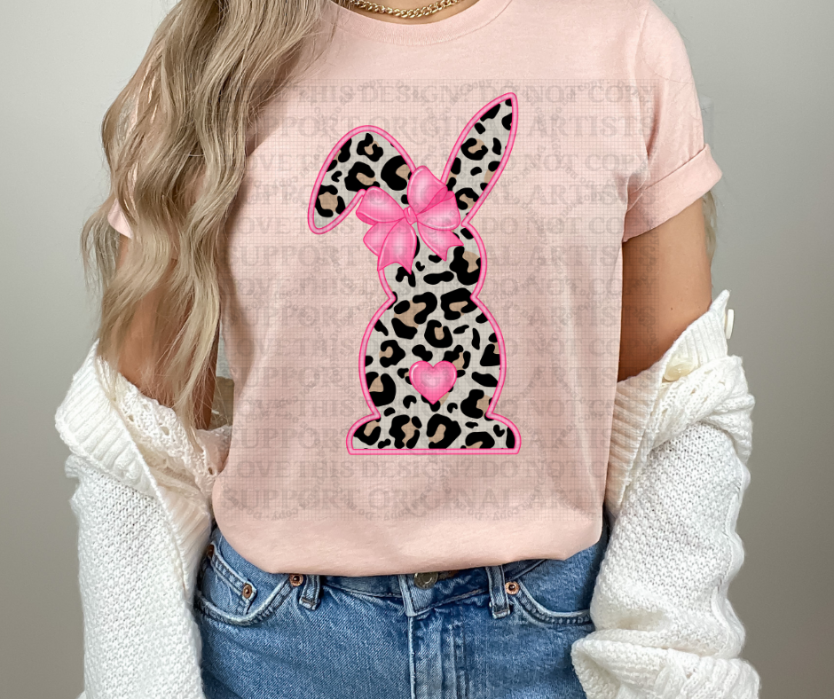5286 - Pink outline leopard spring Easter bunny design *DTF