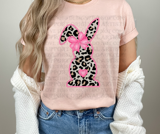 5286 - Pink outline leopard spring Easter bunny design *DTF