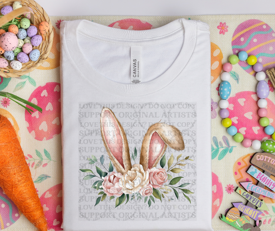 5457 - Easter bunny ears with flowers *DTF