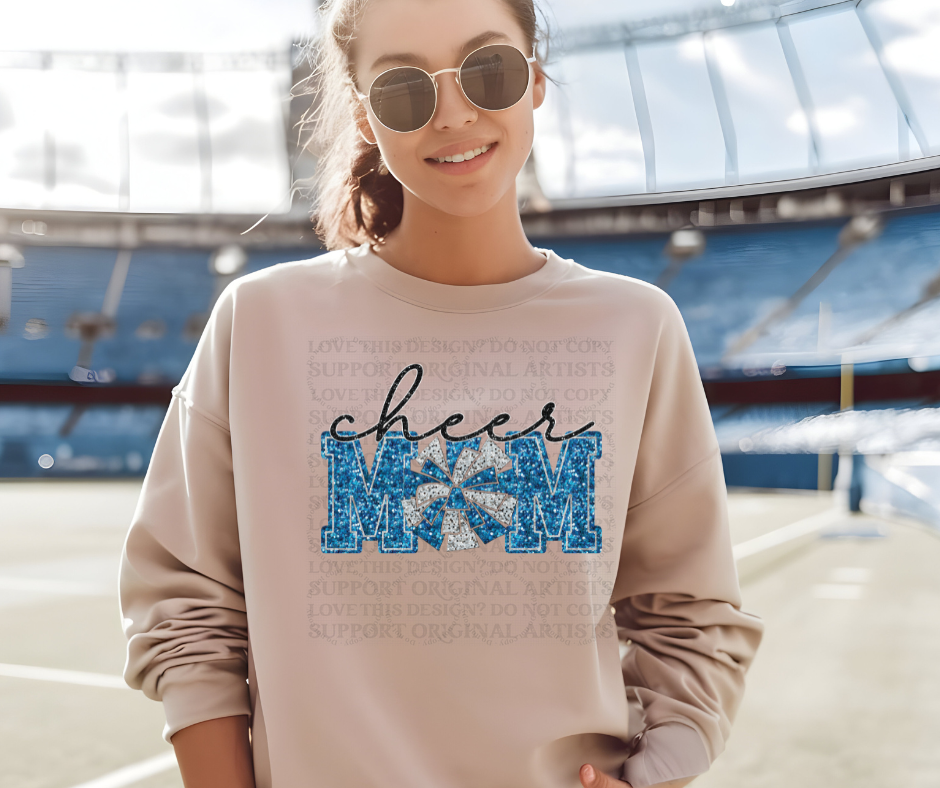 5220 - Cheer Mom faux glitter blue *DTF