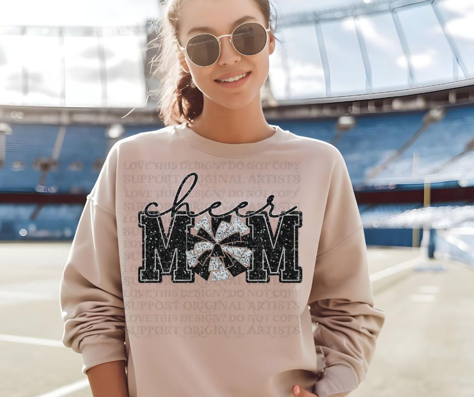 5227 - Cheer Mom faux glitter black *DTF