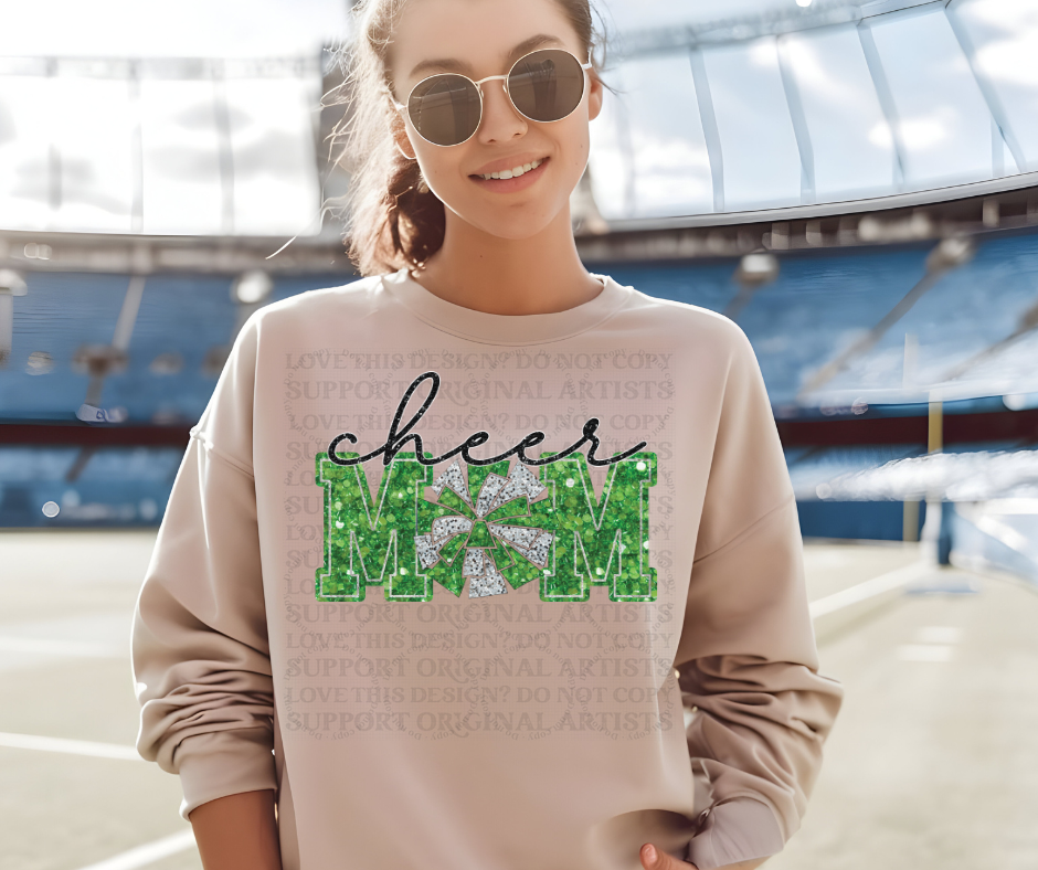 5223 - Cheer Mom faux glitter light green *DTF