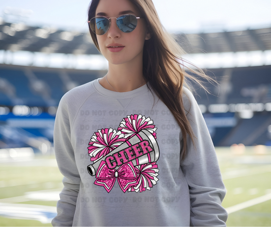 6445 - Pink Cheer pom poms faux glitter * DTF Transfer