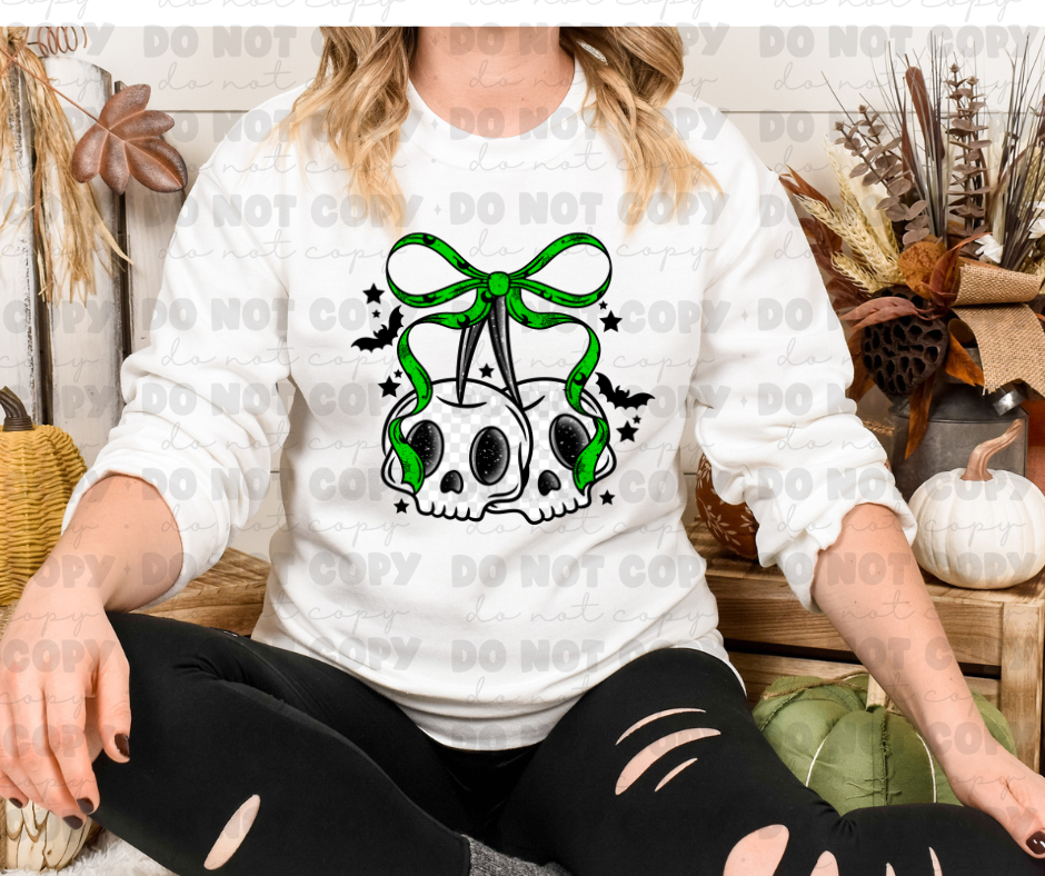 6470 - Green ribbon skull cherries *DTF Transfer