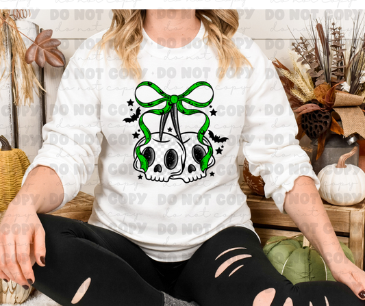 6470 - Green ribbon skull cherries *DTF Transfer