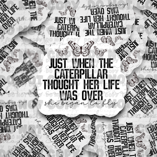 dc468 Just when the caterpillar thought her life was over she began to fly  Die cut sticker 3-5 Business Day TAT