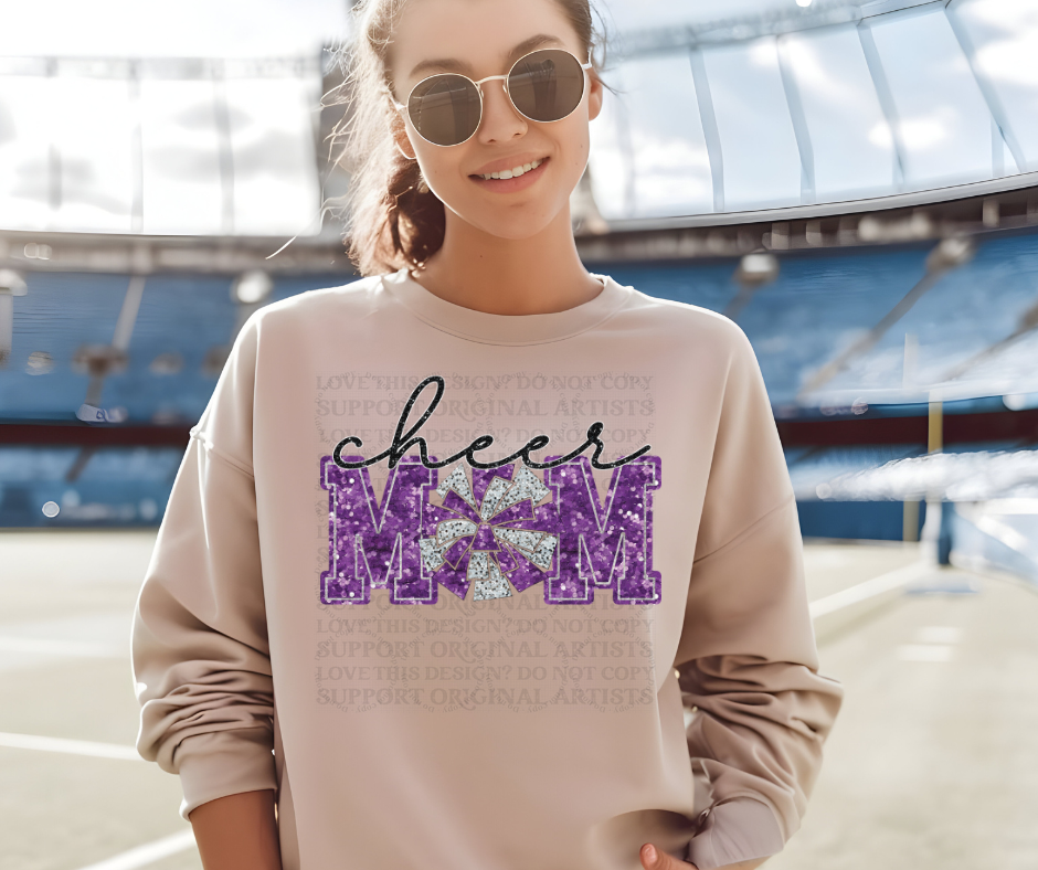 5229 - Cheer Mom faux glitter purple *DTF