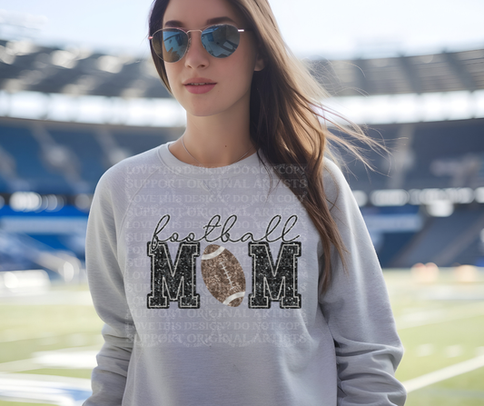 5235 - Football Mom faux glitter black with dark football *DTF