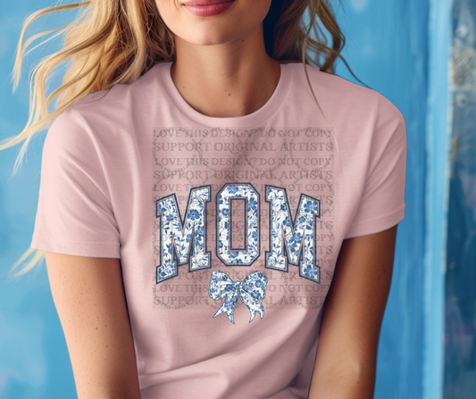 5575 - Blue floral mom with bow *DTF