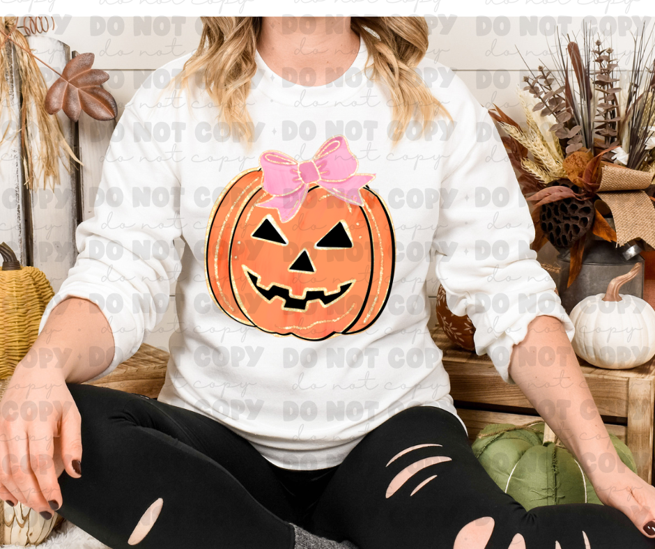 6474 - Pumpkin with pink bow *DTF Transfer