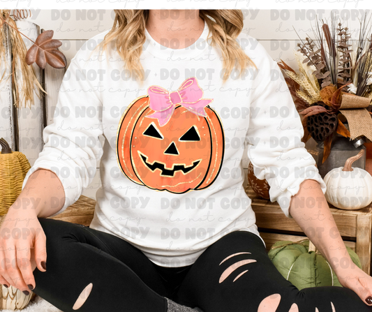 6474 - Pumpkin with pink bow *DTF Transfer