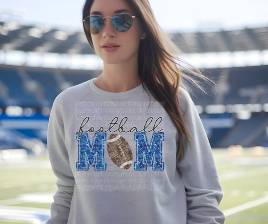 5237 - Football Mom faux glitter medium blue with dark football *DTF