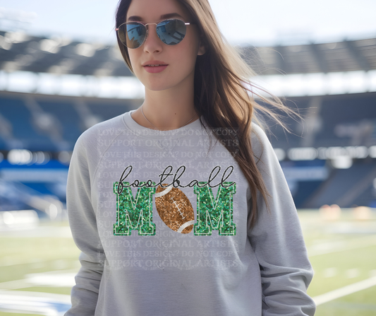 5251 - Football Mom faux glitter dark green with light football *DTF