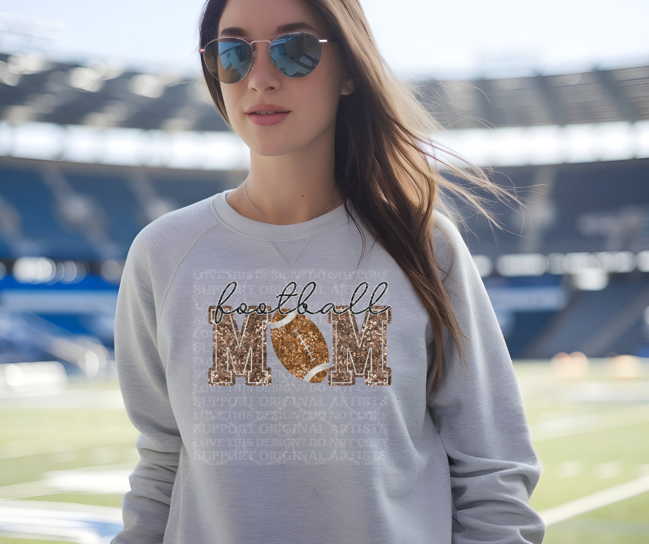 5241 - Football Mom faux glitter brown with light football *DTF