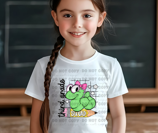 6145 - Third grade squad caterpillar with bow * DTF Transfer
