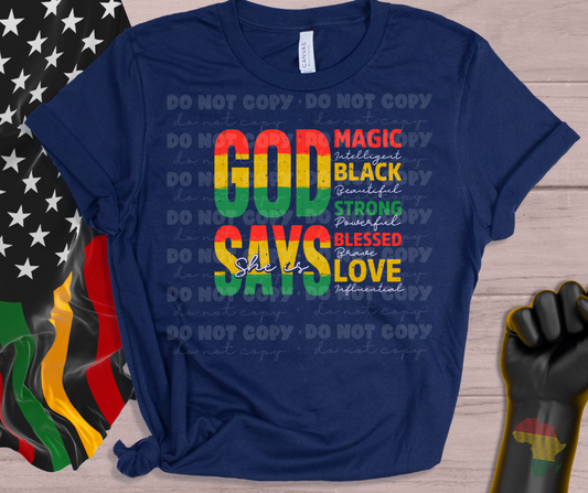 5832 - God says she is magic intelligent black *DTF Transfer