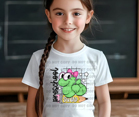 6147 - Preschool squad caterpillar with bow * DTF Transfer