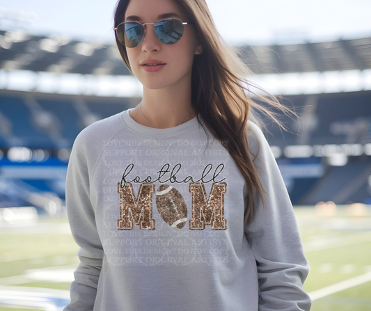 5240 - Football Mom faux glitter brown with dark football *DTF