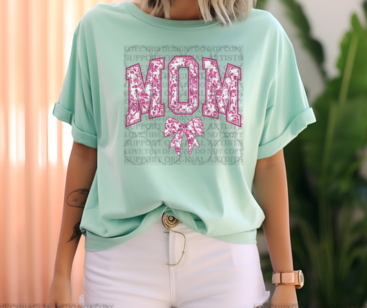 5576 - Pink floral mom with bow *DTF