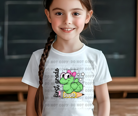 6150 - First grade squad caterpillar with bow * DTF Transfer
