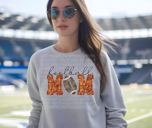 5243 - Football Mom faux glitter orange with dark football *DTF