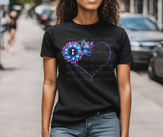 6437 - Choose to keep going heart wtih butterfly and sunflower * DTF Transfer