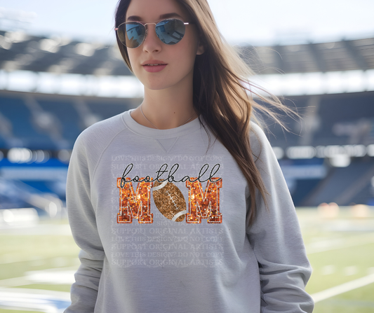 5242 - Football Mom faux glitter orange with light football *DTF