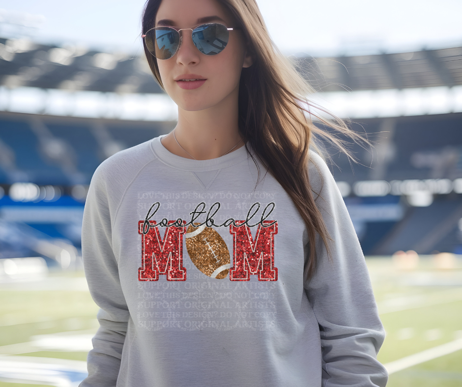 5247 - Football Mom faux glitter red with light football *DTF