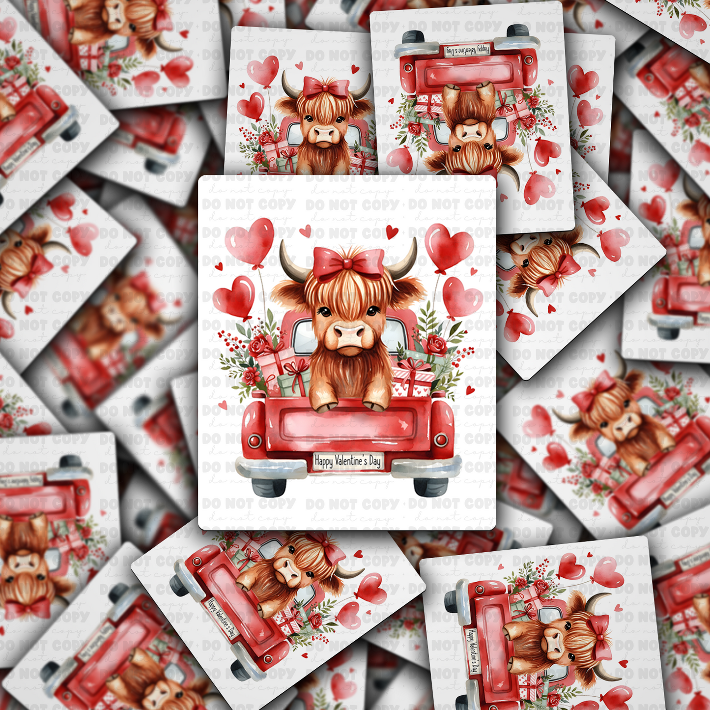 DS - 2435 Valentine truck with highland cow Die Cut Sticker