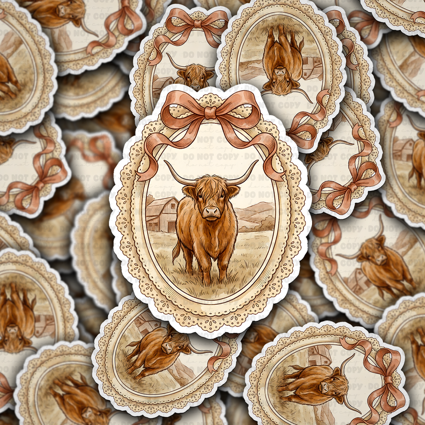 DS 3106 - Vintage farmhouse Highland Cow Die Cut sticker