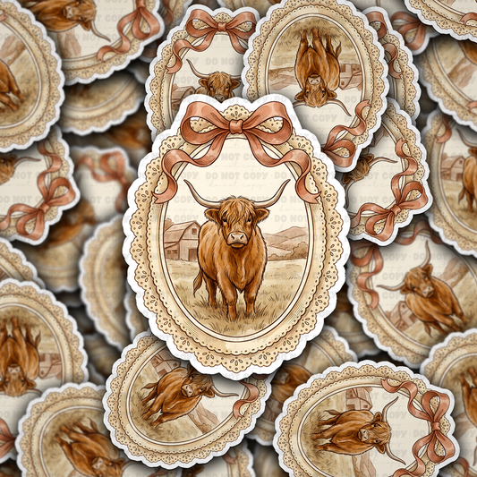 DS 3106 - Vintage farmhouse Highland Cow Die Cut sticker