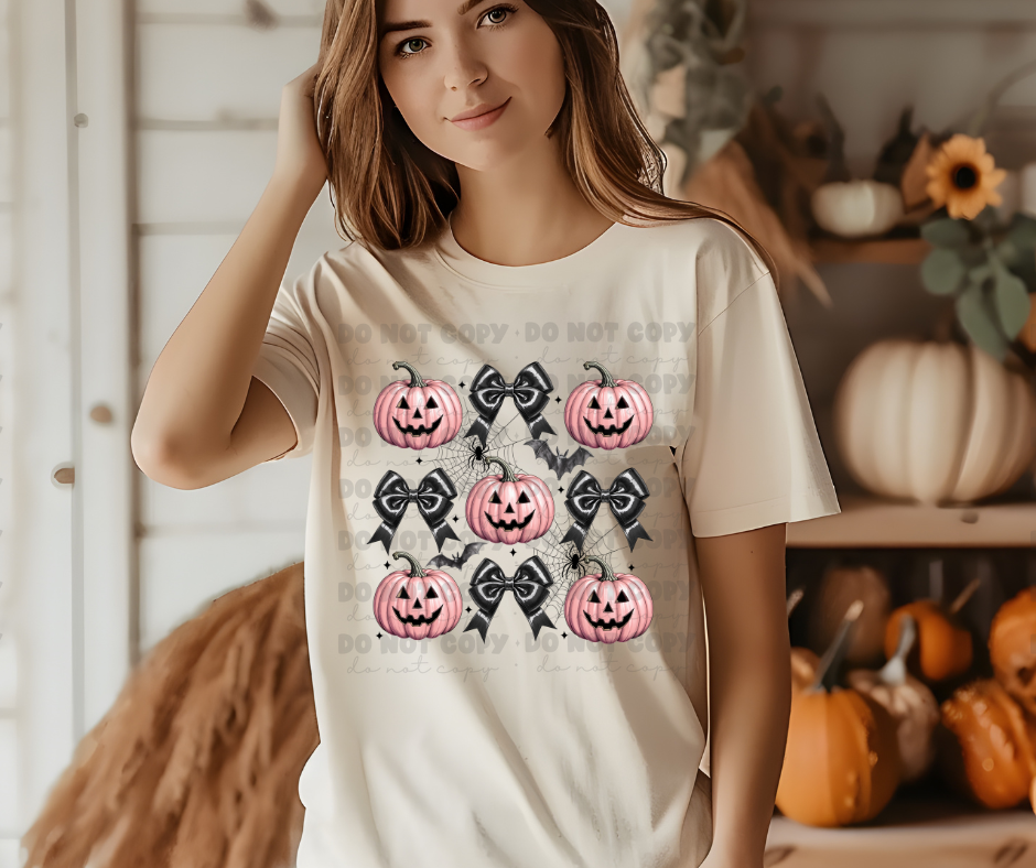 4663 Pink pumpkins with coquette bows *DREAM TRANSFER* DTF