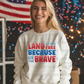 3838 Faux Glitter Land of the free because of the brave DREAM TRANSFER* DTF